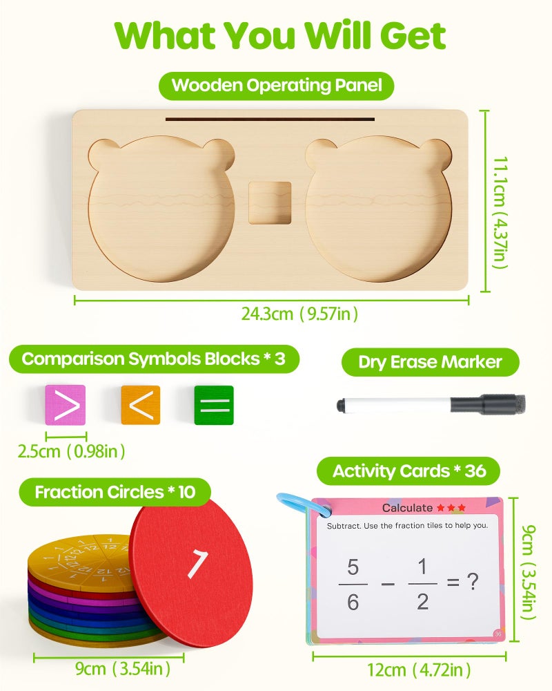 D-FantiX Wooden Fraction Educational Puzzle, Wood Fraction Tiles & Fraction Circles Set, Math Manipulatives for Elementary School, Montessori Fraction Manipulatives Games Learning Toys for Kids - Image 4